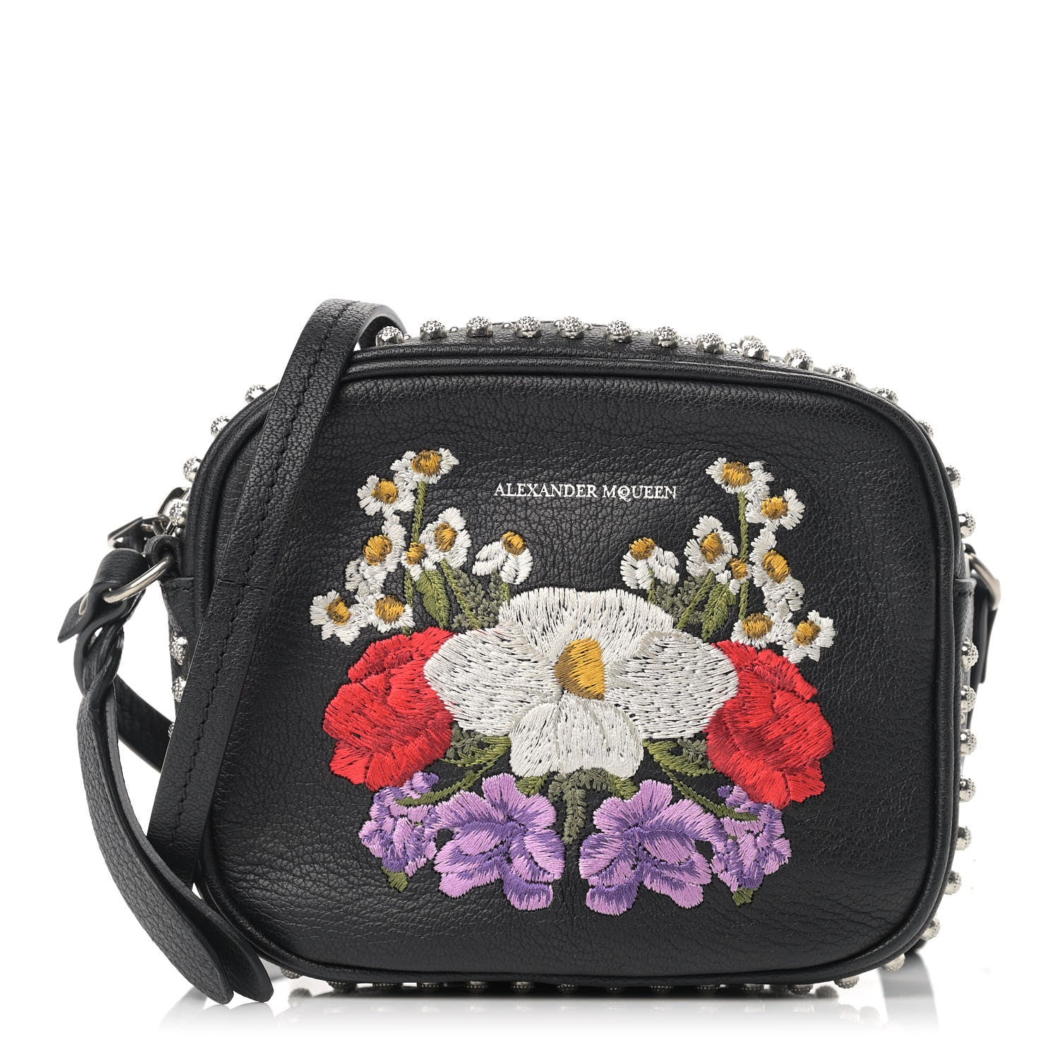 Alexander McQueen Calfskin Studded Embroidered Mini Camera Bag Black 1 of 8
