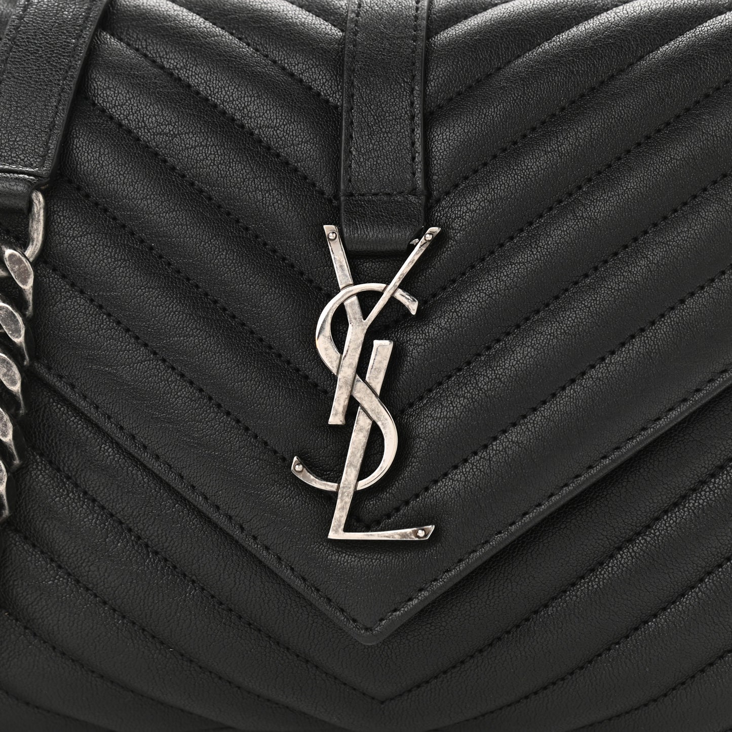 Sheepskin Matelasse Chevron Monogram Medium College Bag Black