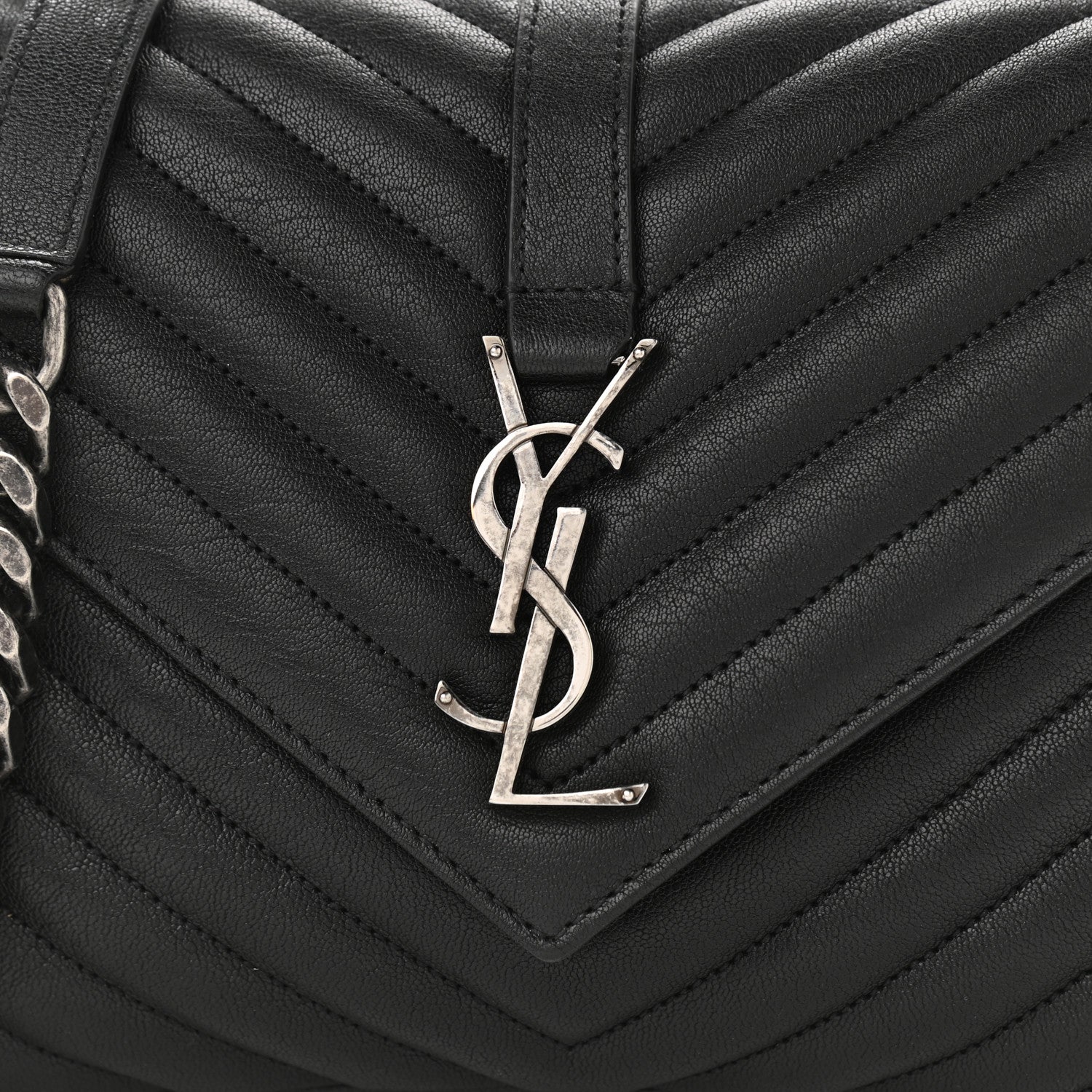 Saint Laurent Sheepskin Matelasse Chevron Monogram Medium College Bag Black 8 of 10