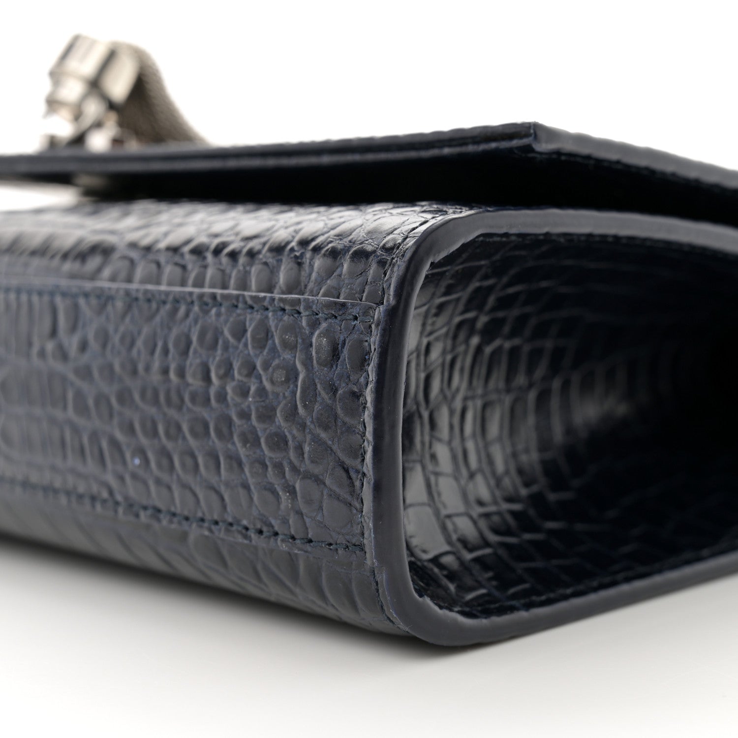 Saint Laurent Calfskin Crocodile Embossed Medium Classic Monogram Kate Tassel Satchel Deep Marine 10 of 15