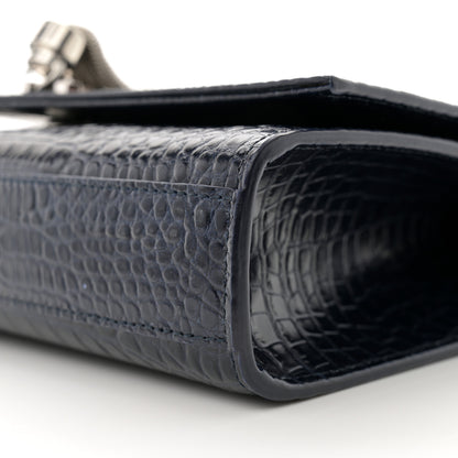 Saint Laurent Calfskin Crocodile Embossed Medium Classic Monogram Kate Tassel Satchel Deep Marine 10 of 15