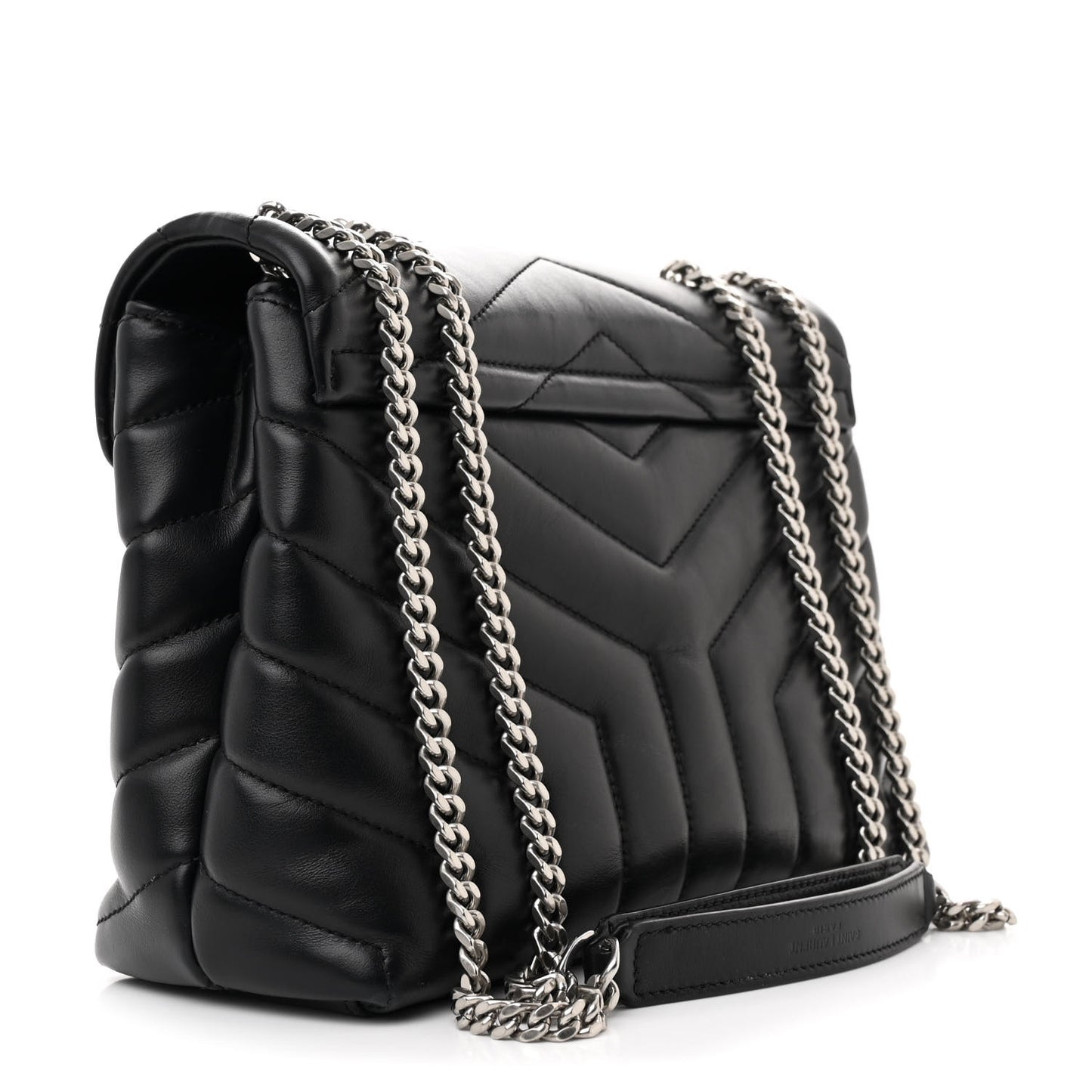 Calfskin Y Quilted Monogram Small Loulou Chain Satchel Black
