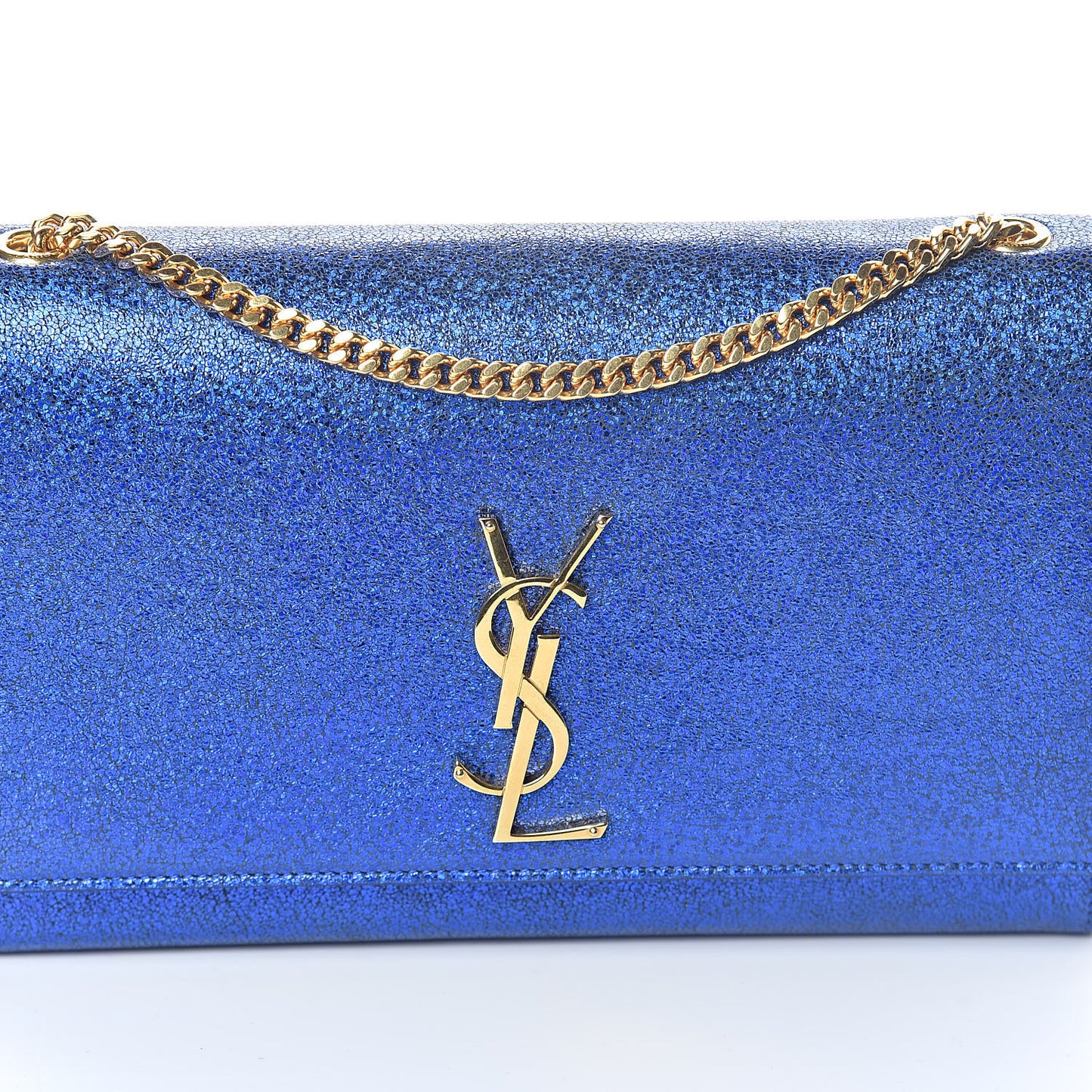 Metallic Calfskin Medium Classic Monogram Kate Satchel Blue Royal