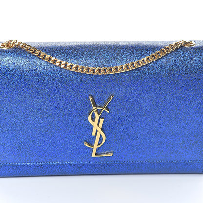 Saint Laurent Metallic Calfskin Medium Classic Monogram Kate Satchel Blue Royal 7 of 9