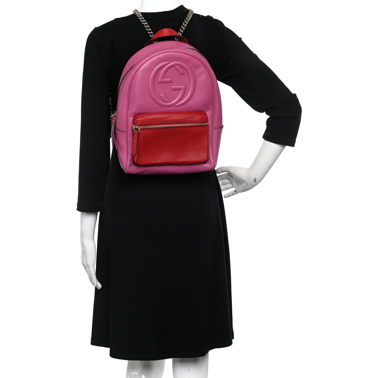 Pebbled Calfskin Soho Chain Backpack Red Pink