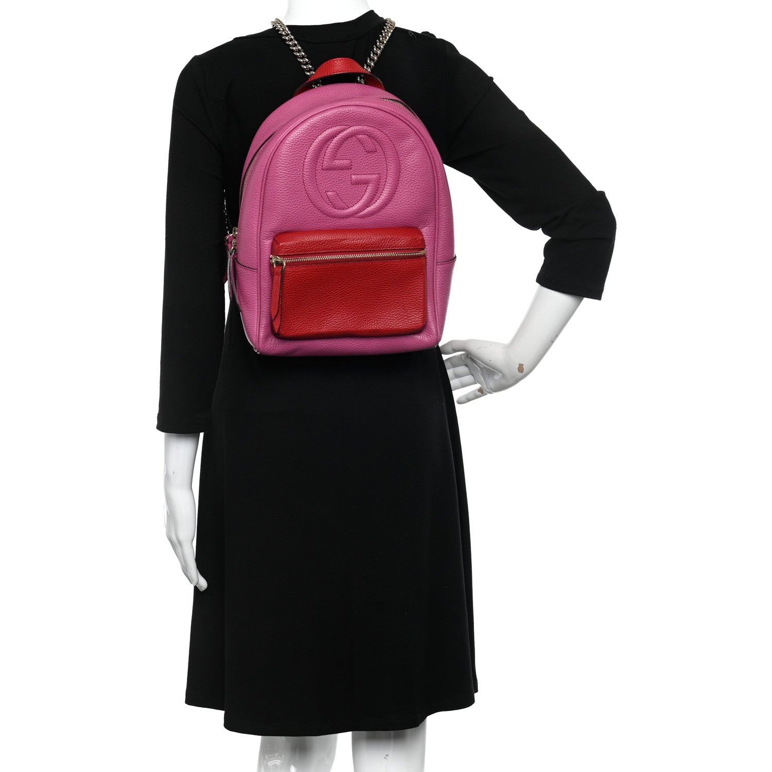 Gucci Pebbled Calfskin Soho Chain Backpack Red Pink 2 of 12