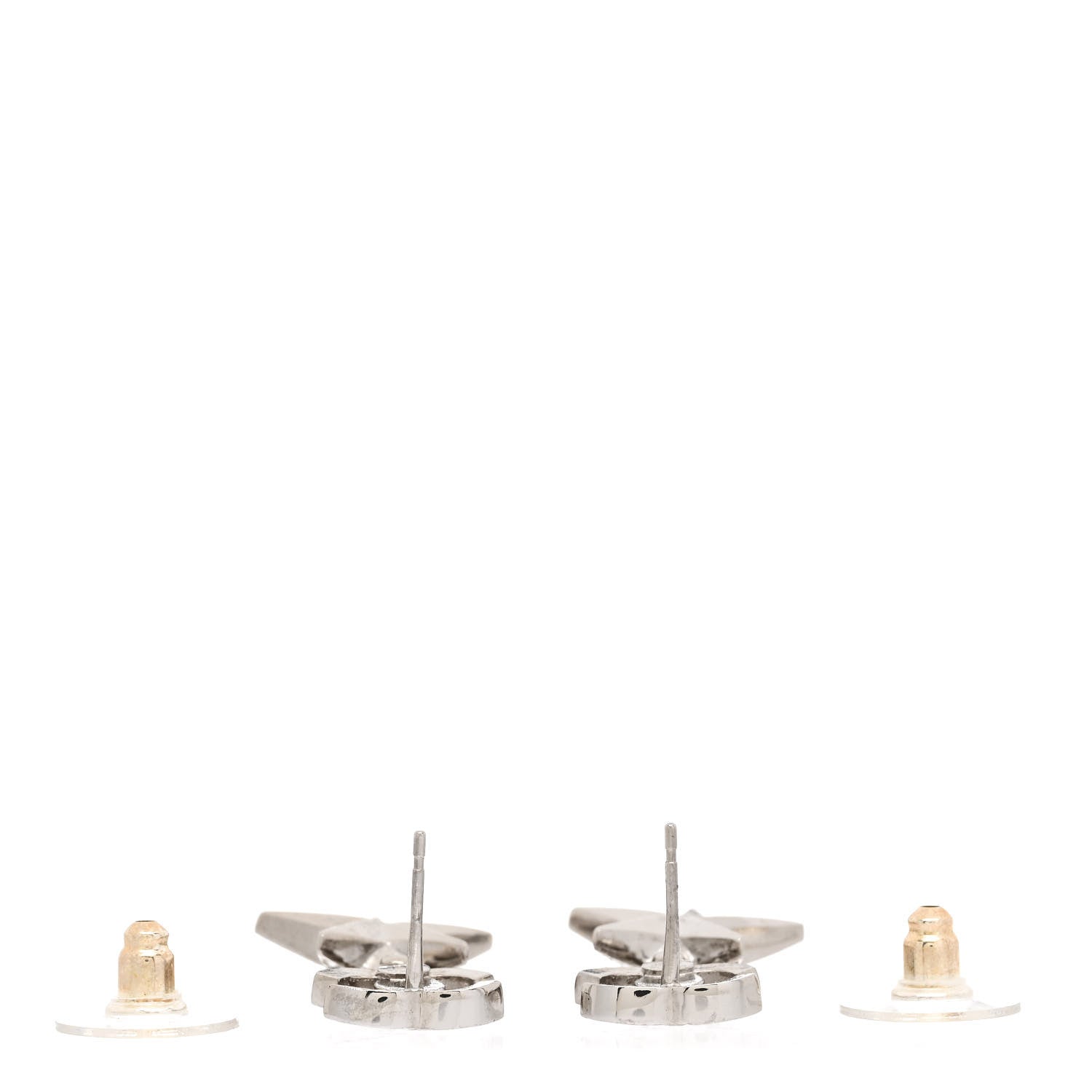 Chanel Crystal CC Star Drop Earrings Silver Green 3 of 5