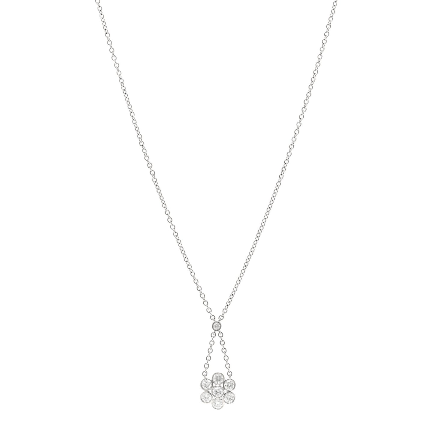 Platinum Diamond Swing Flower Drop Pendant Necklace