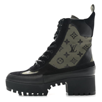 Louis Vuitton Suede Monogram Laureate Platform Desert Boots 40 Kaki Black 1 of 9