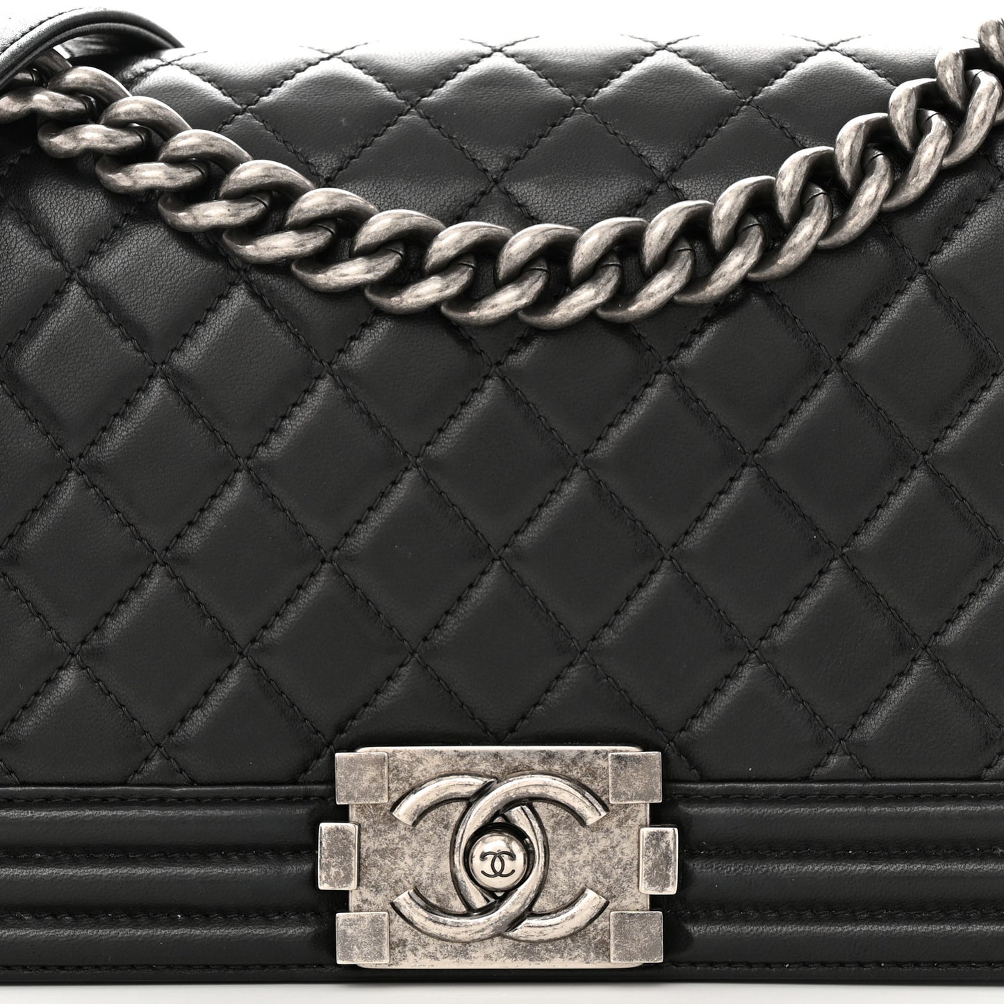 Lambskin Quilted Medium Boy Flap Black