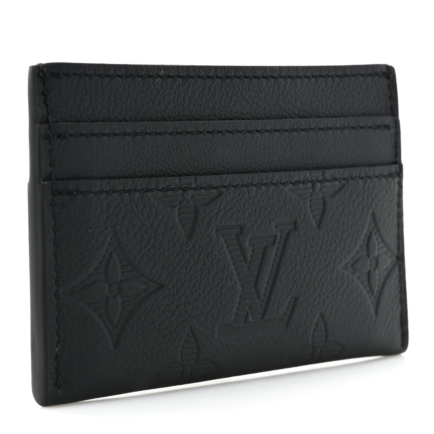 Calfskin Monogram Shadow Double Card Holder Black