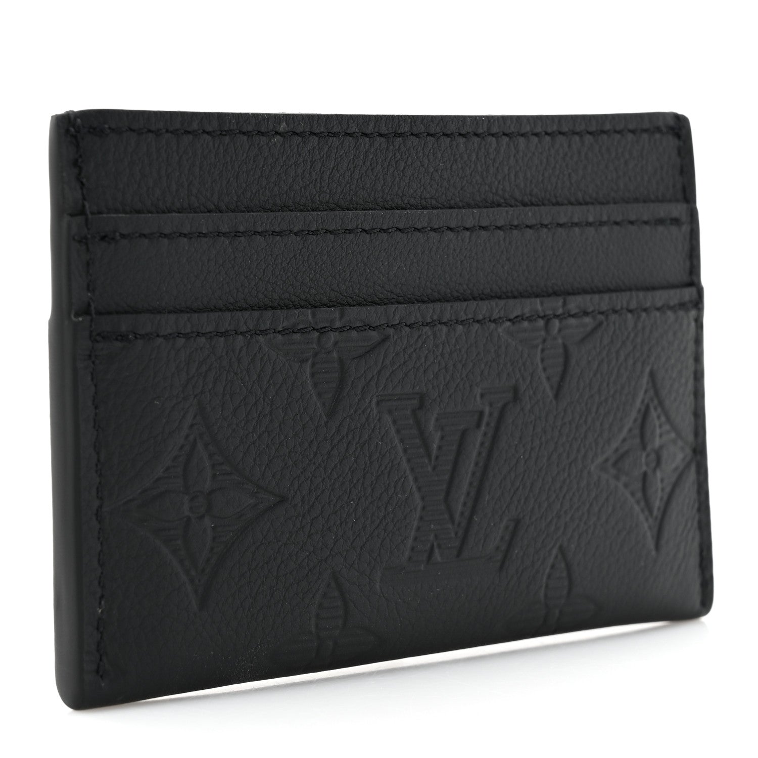 Louis Vuitton Calfskin Monogram Shadow Double Card Holder Black 3 of 7