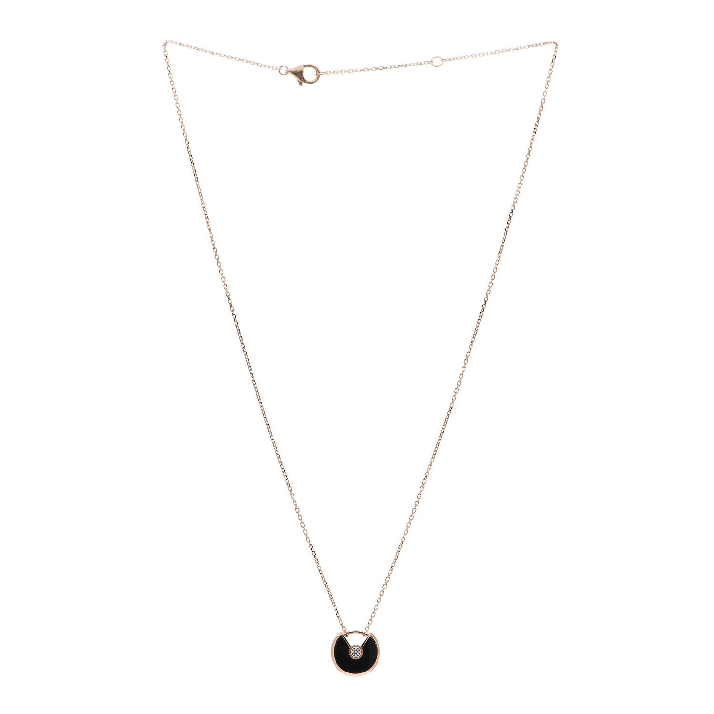 18K Pink Gold Diamond Black Onyx XS Amulette de Cartier Pendant Necklace