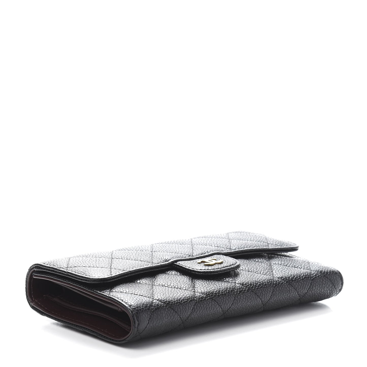 Caviar Quilted Long Flap Wallet Black