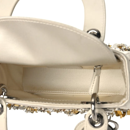 Christian Dior Satin Lambskin Sequin Embroidered Mini Lady Dior White Gold 8 of 9