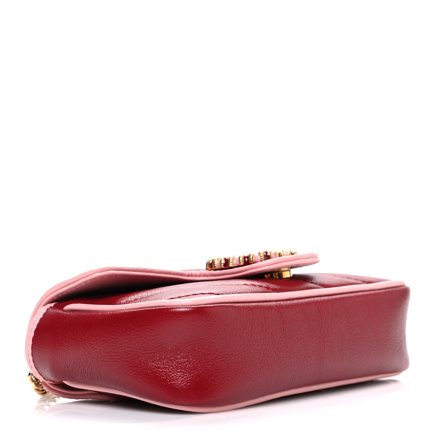 Gucci Azalea Calfskin Enamel Matelasse Diagonal Super Mini Torchon GG Marmont Shoulder Bag New Cherry Red Wild Rose 4 of 10