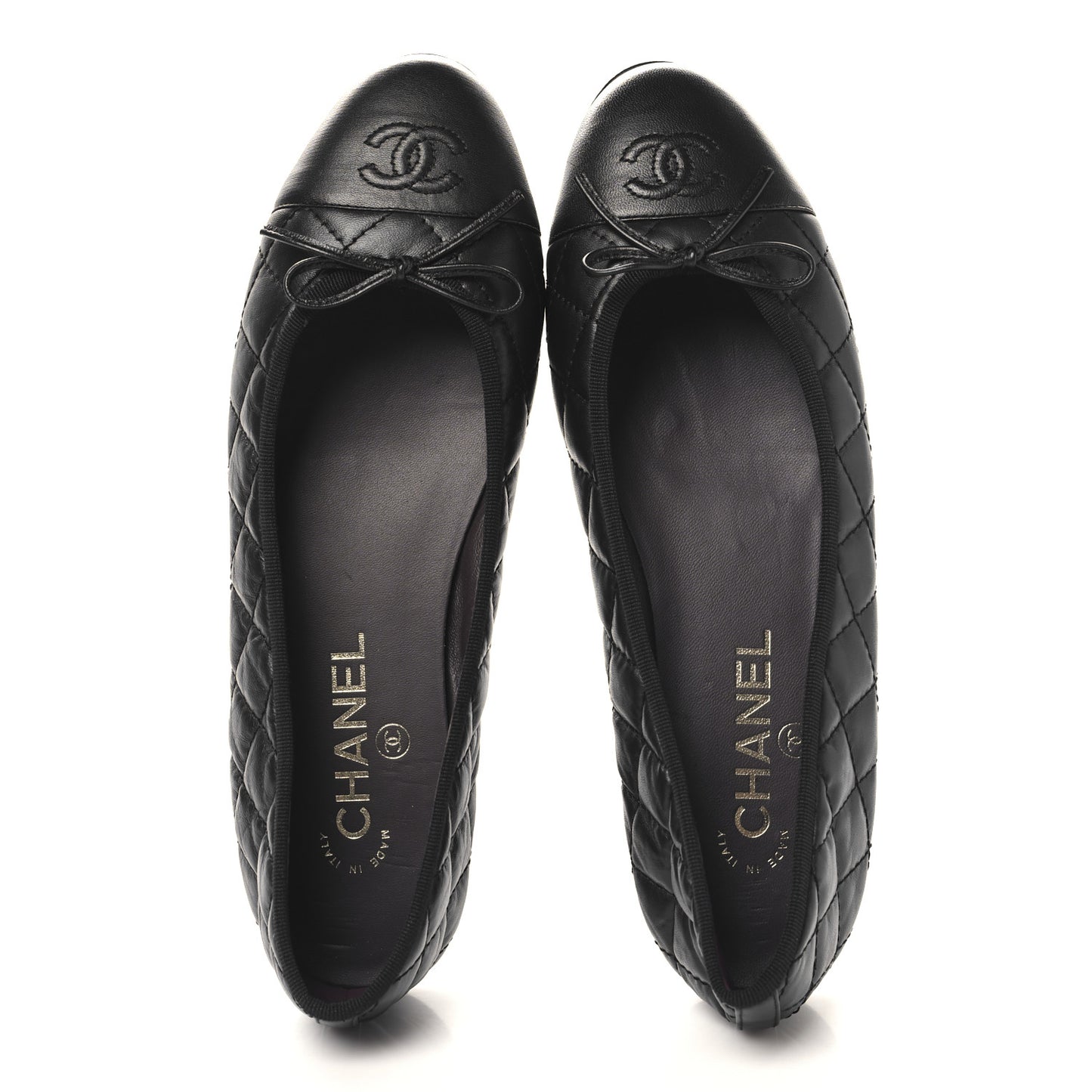 Aged Calfskin Quilted CC Cap Toe Ballerina Flats 39 Black