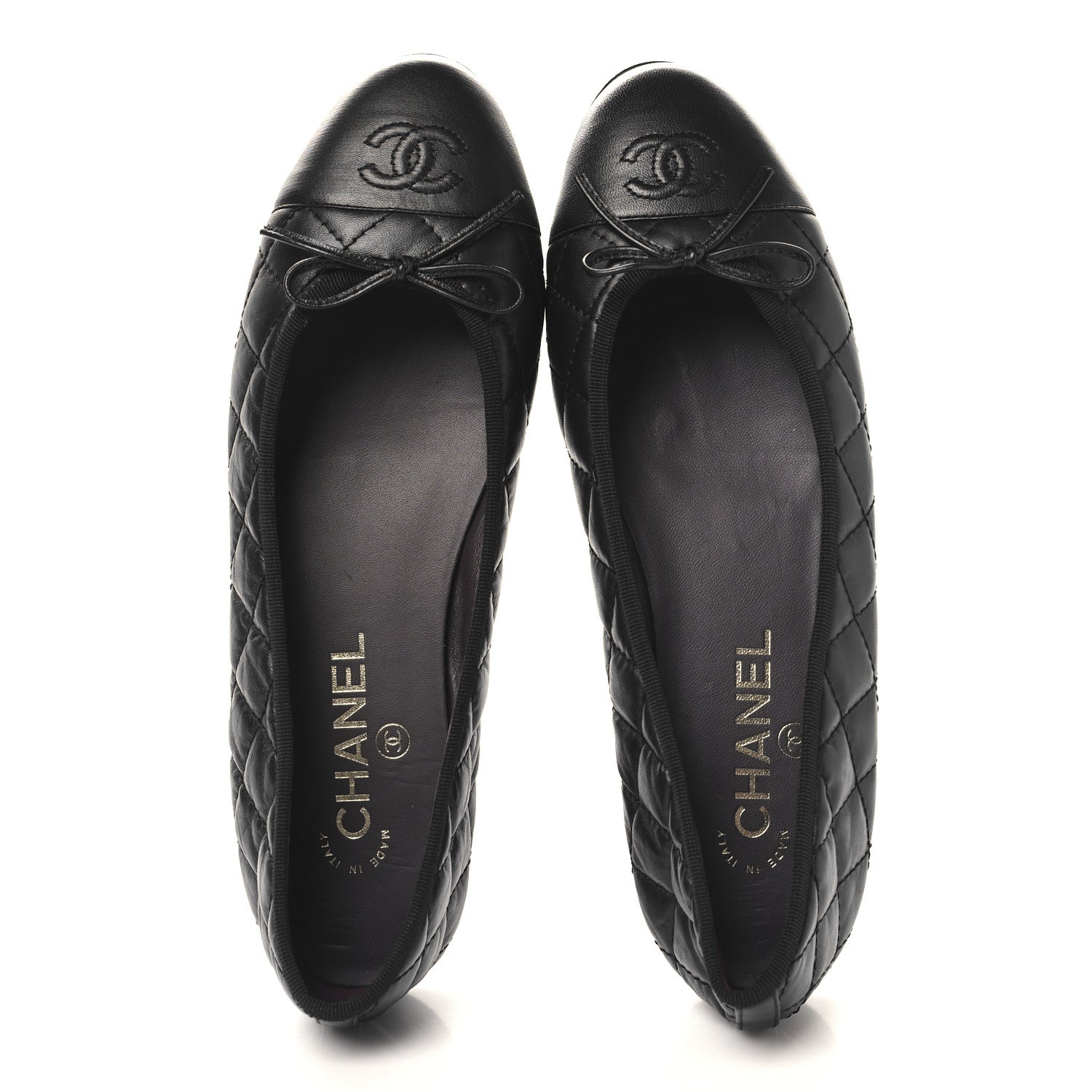 Chanel Aged Calfskin Quilted CC Cap Toe Ballerina Flats 39 Black 2 of 10