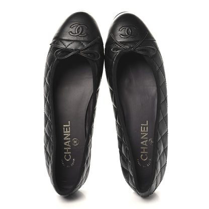 Chanel Aged Calfskin Quilted CC Cap Toe Ballerina Flats 39 Black 2 of 10