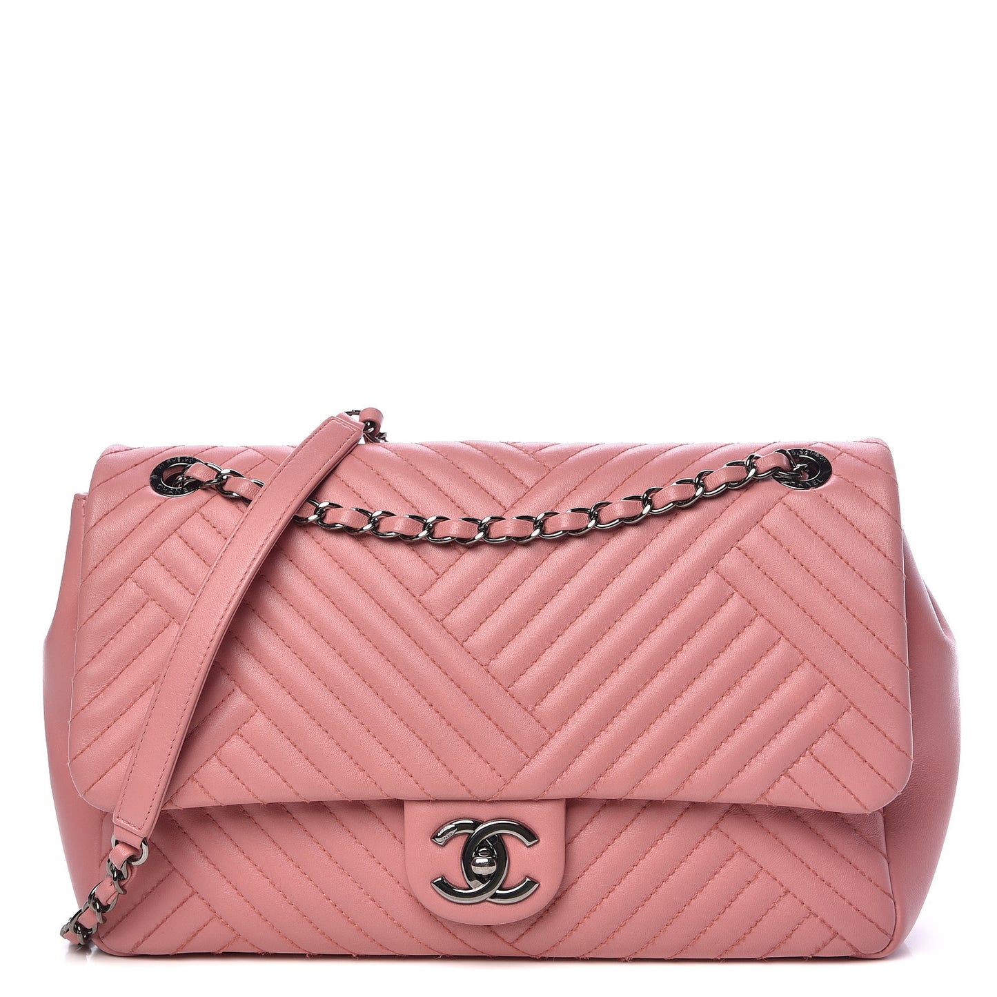 Lambskin Quilted Large CC Crossing Flap Pink