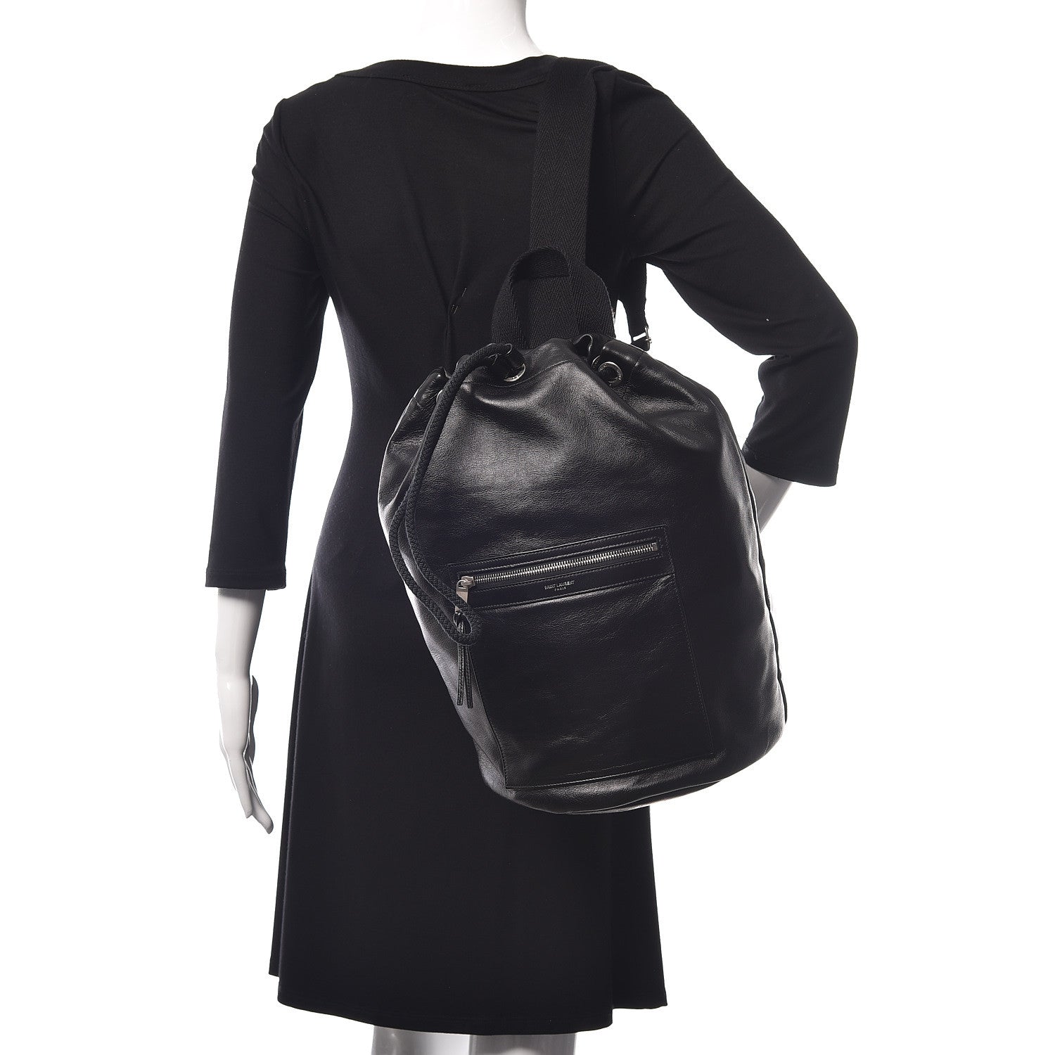 Saint Laurent Smooth Calfskin City Sailor Drawstring Backpack Black 2 of 9