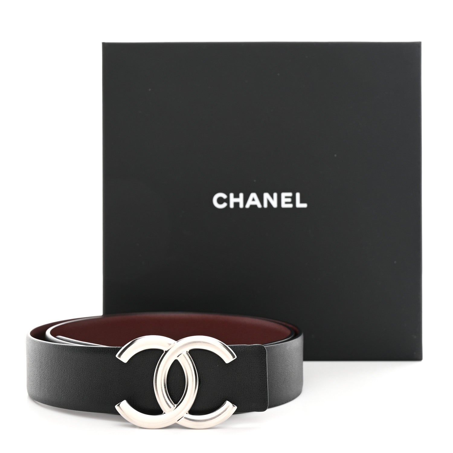 Chanel Calfskin CC Reversible Belt 80 32 Black Burgundy 7 of 7