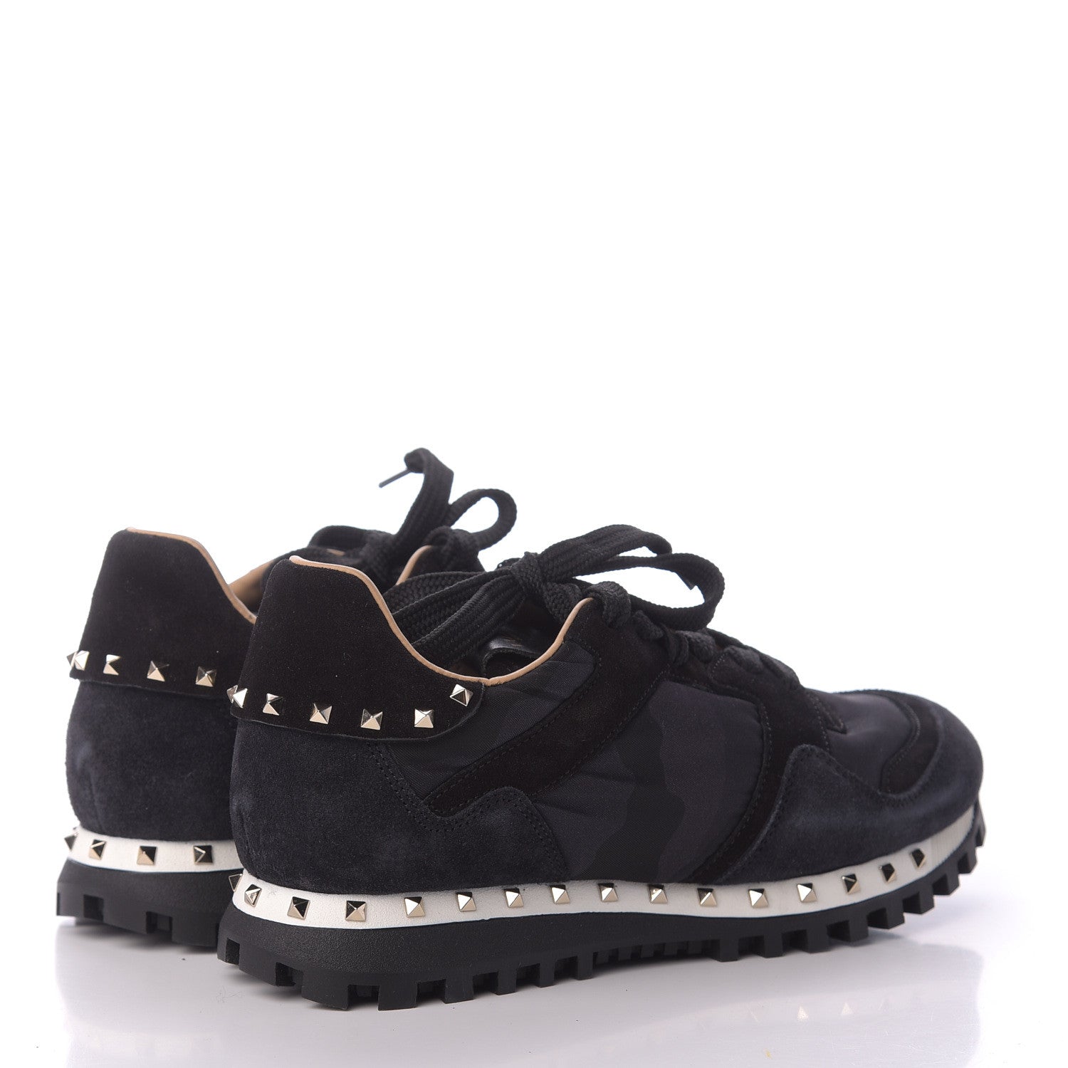 Valentino Garavani Suede Nylon Camouflage Womens Soul Rockstud Sneakers 35 Black 5 of 10