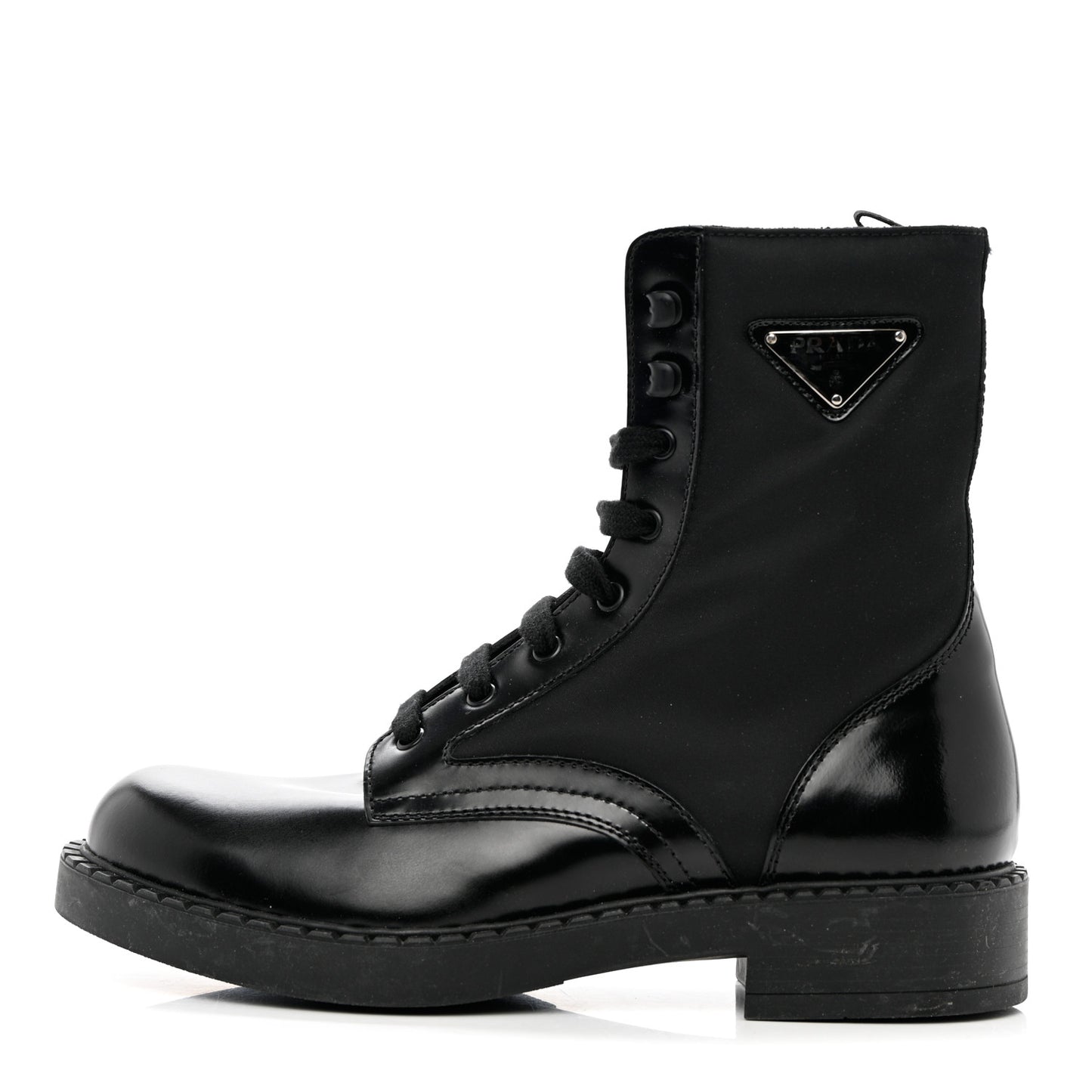 Spazzolato Re-Nylon Metal Triangle Logo Mens Combat Boots 8 Black