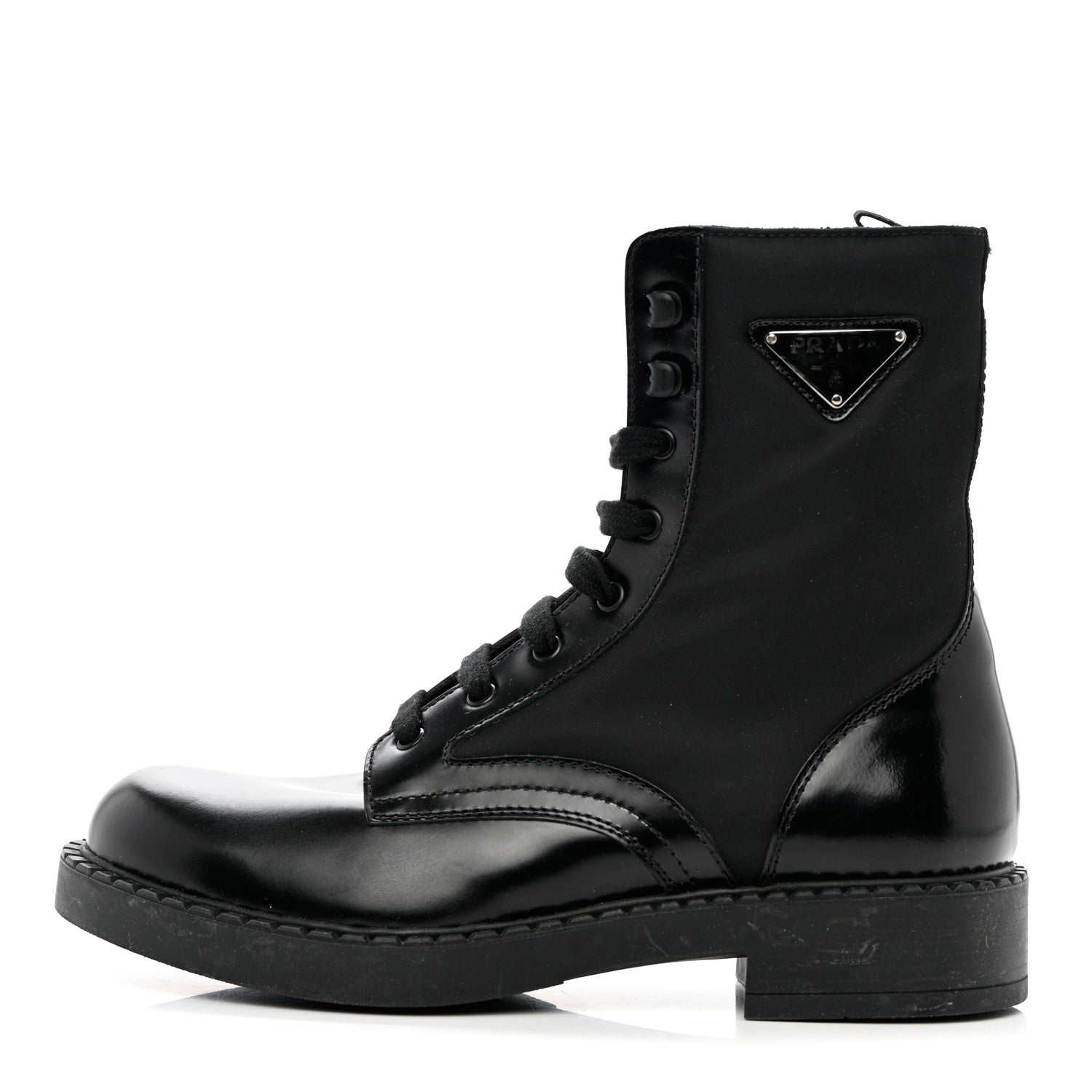 Prada Spazzolato Re-Nylon Metal Triangle Logo Mens Combat Boots 8 Black 1 of 8