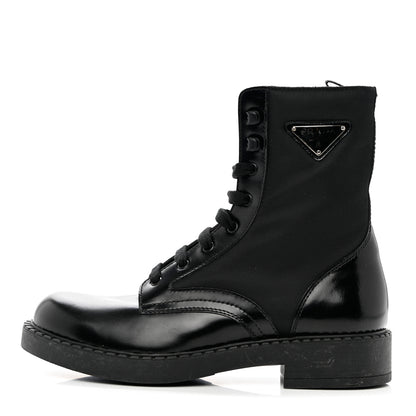 Prada Spazzolato Re-Nylon Metal Triangle Logo Mens Combat Boots 8 Black 1 of 8