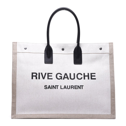 Saint Laurent Linen Calfskin Rive Gauche Tote Optic White 1 of 7