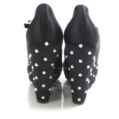 Chanel Satin Quilted Pearl Platform Heels 39 Black 3 of 7
