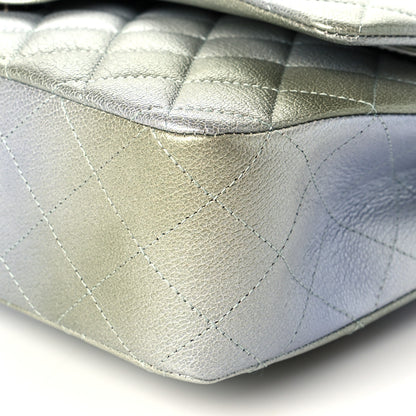 Chanel Metallic Goatskin Quilted Ombre Medium Double Flap Grey Green 10 of 11