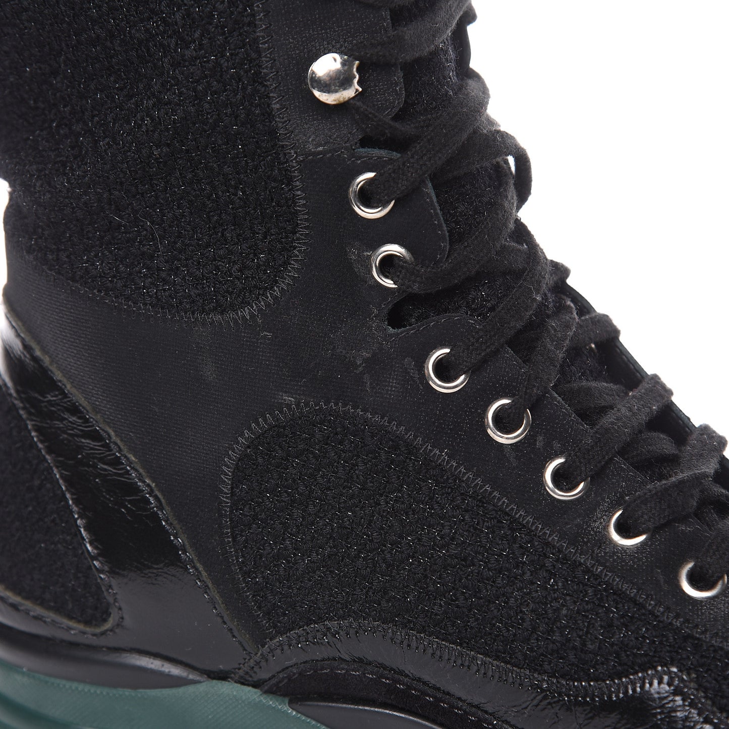 Tweed Patent Calfskin Sneaker High Boots 40.5 Black