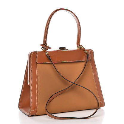 Delvaux Calfskin Canvas Top Handle Frame Bag Brown 4 of 8