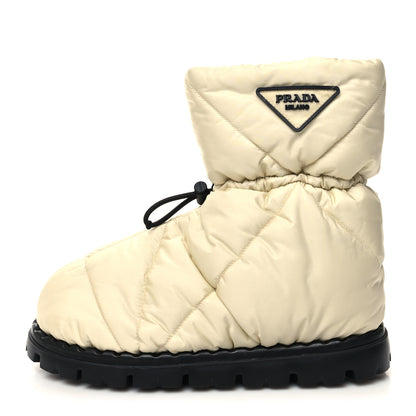 Prada Re-Nylon Piuma Triangle Logo Padded Drawcord 20mm Snow Boots 36 Avorio 1 of 7