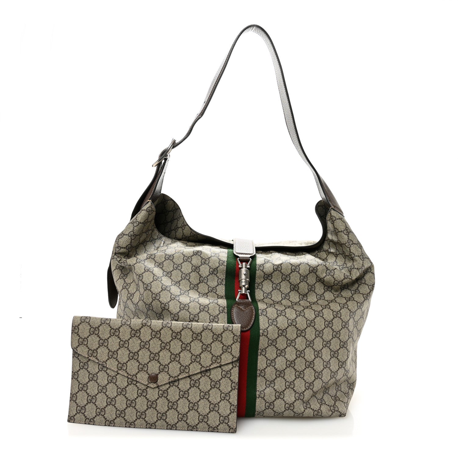 Gucci GG Supreme Monogram Calfskin Web Small Jackie 1961 Shoulder Bag Beige Brown Sugar 3 of 11