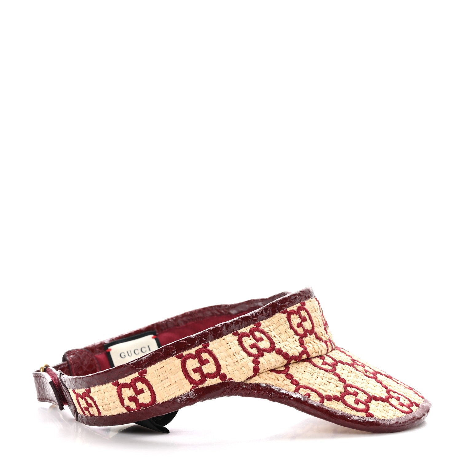 Gucci Raffia Elaphe GG Monogram Embroidered Afraa Visor M Ivory Bordeaux 3 of 7