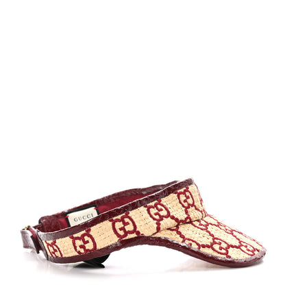 Gucci Raffia Elaphe GG Monogram Embroidered Afraa Visor M Ivory Bordeaux 3 of 7