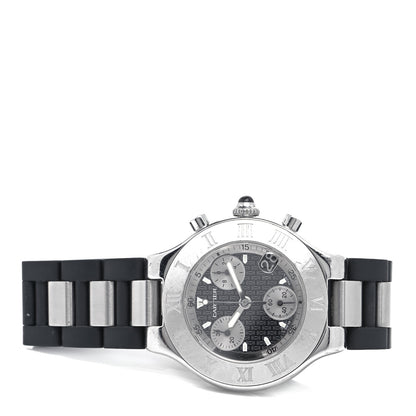 Cartier Stainless Steel Rubber 38mm Must 21 Chronoscaph Quartz Watch Black 2 of 5