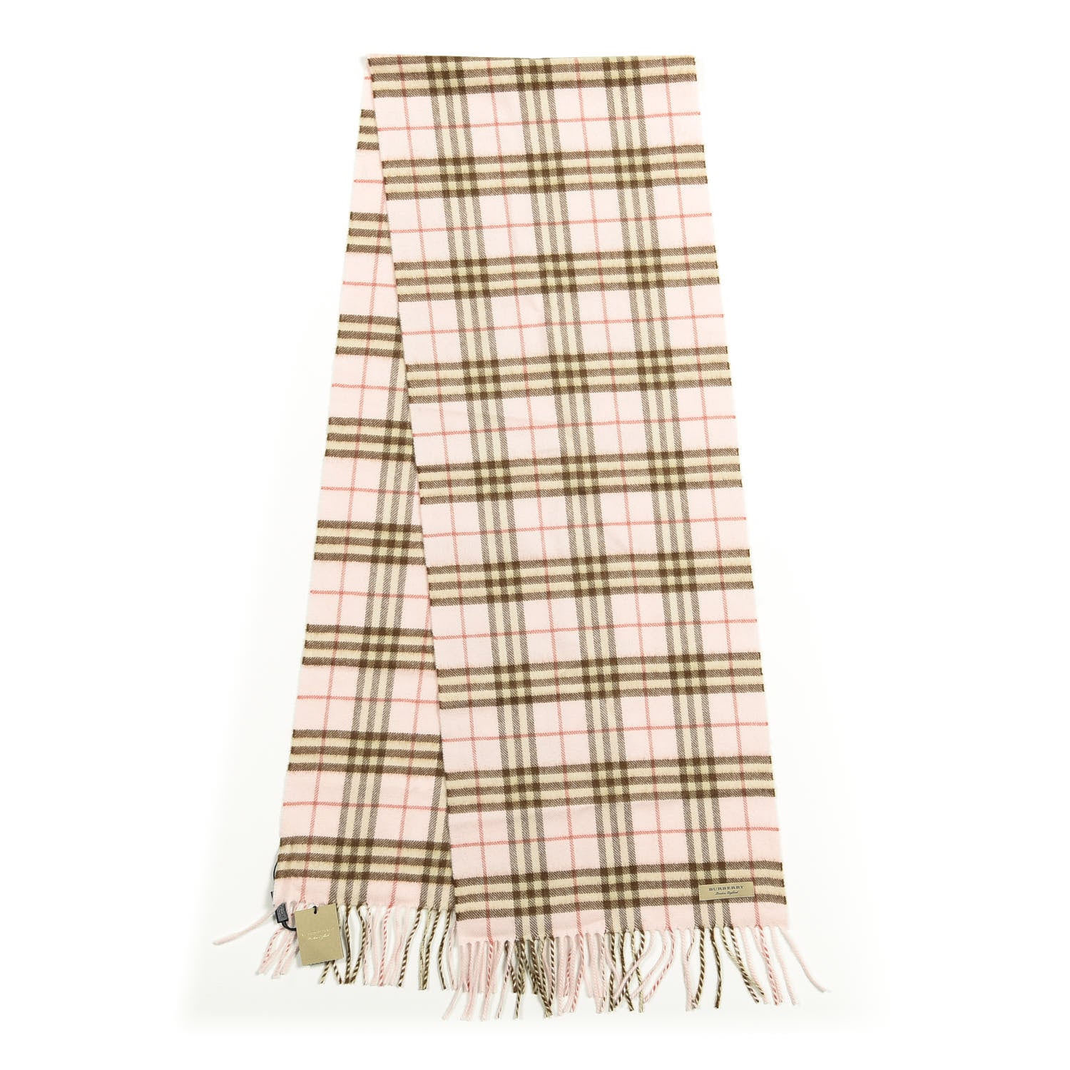 Burberry Cashmere Vintage Check Fringe Scarf Pink 1 of 4