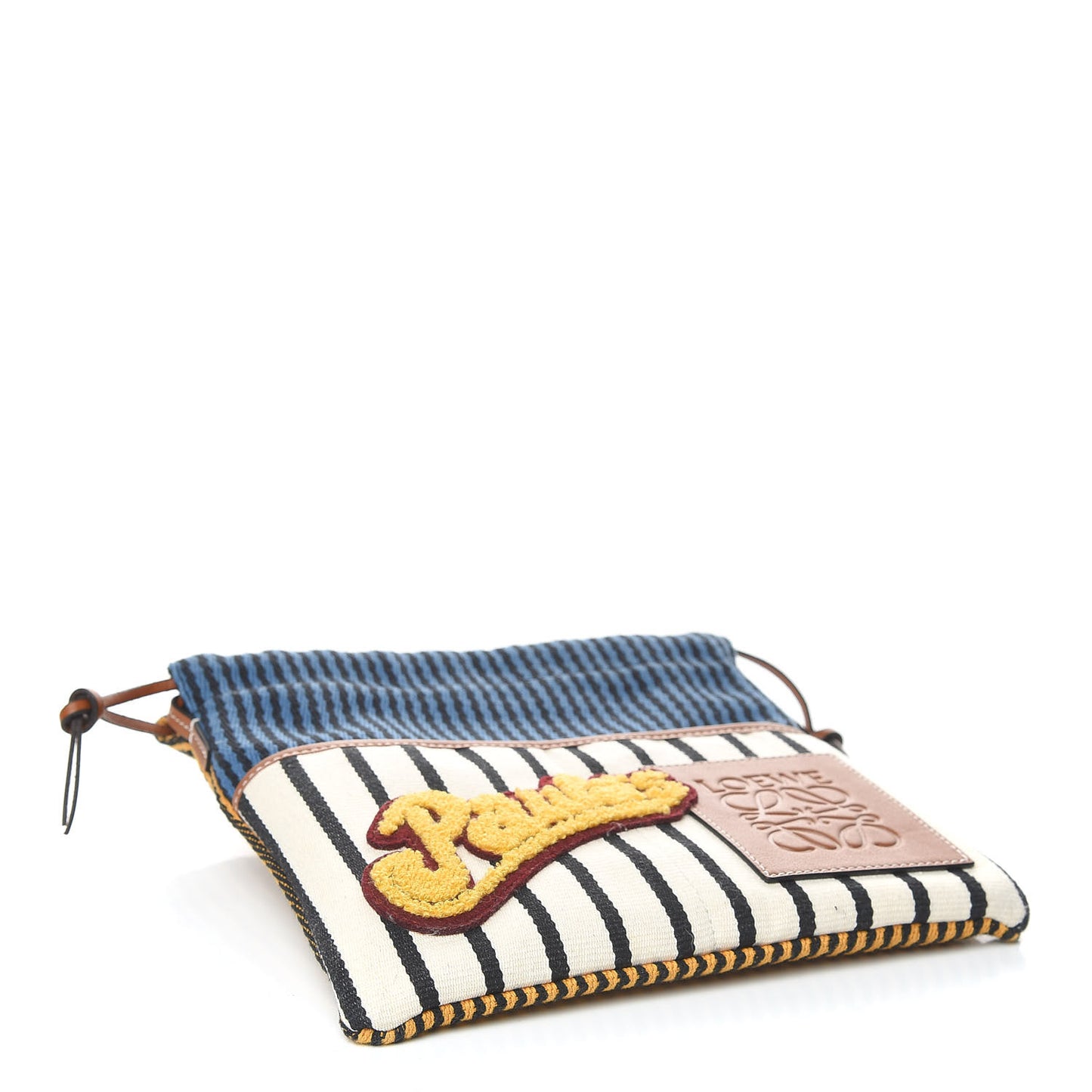 Canvas Calfskin Print Paulas Ibiza Stripes Cushion Crossbody Tan Multicolor