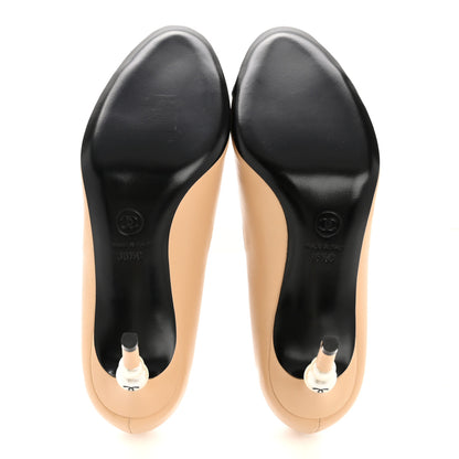 Chanel Lambskin Grosgrain Pearl Cap Toe Pumps 36.5 Beige Black 6 of 10