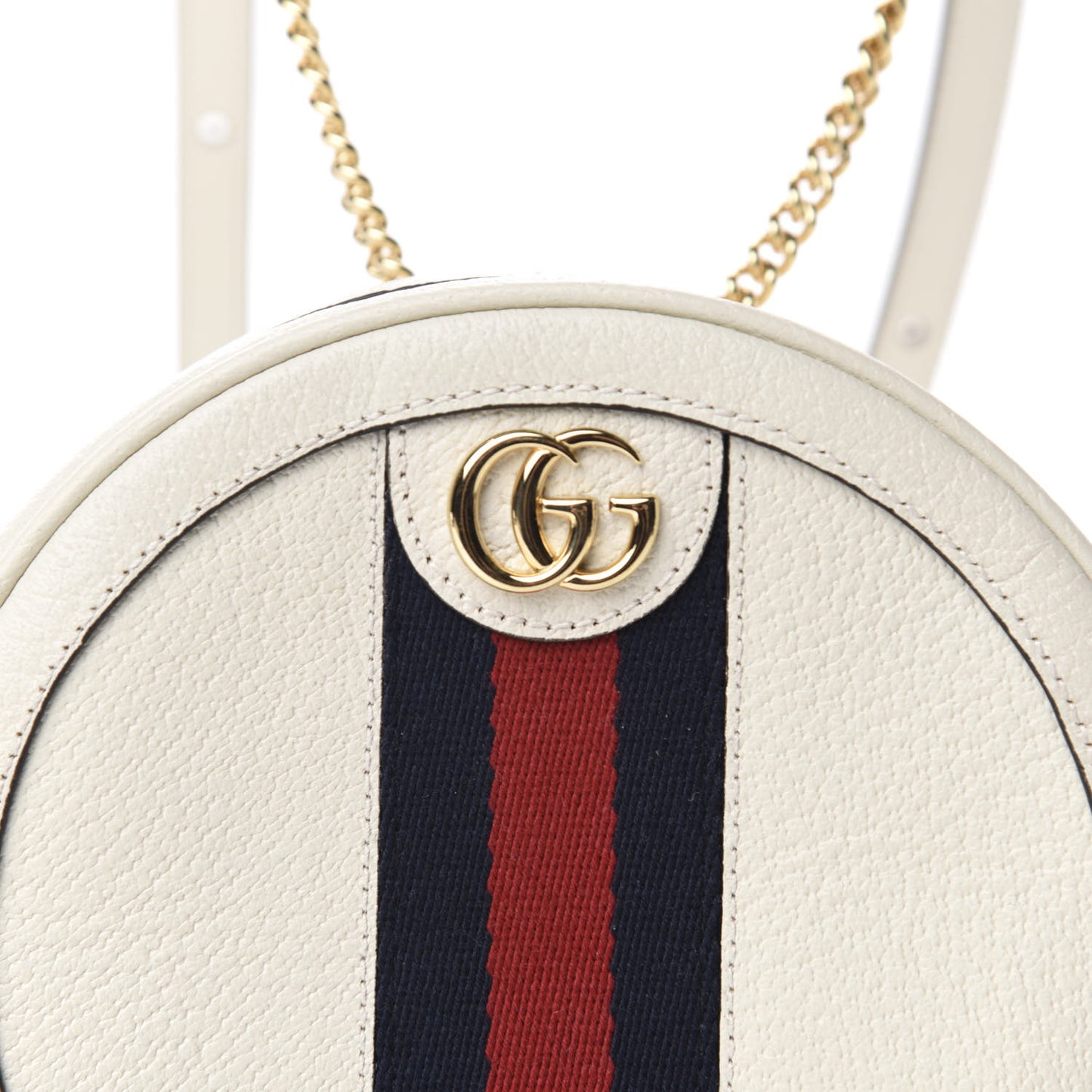 Textured Calfskin Web Mini Ophidia Round Backpack Mystic White