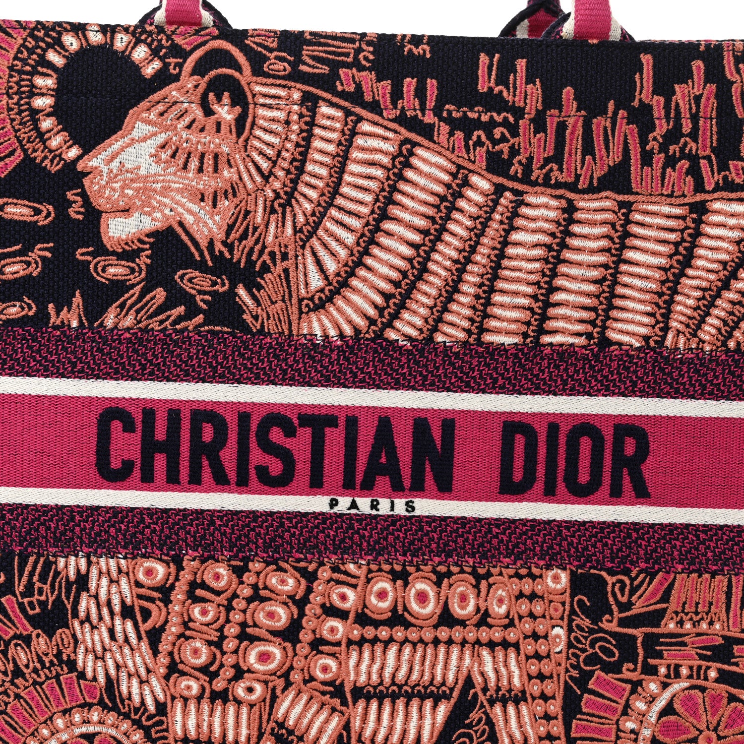 Christian Dior Canvas Embroidered Dior Animals Tiger Book Tote Deep Blue Fuchsia 8 of 14