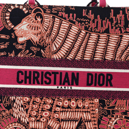 Christian Dior Canvas Embroidered Dior Animals Tiger Book Tote Deep Blue Fuchsia 8 of 14