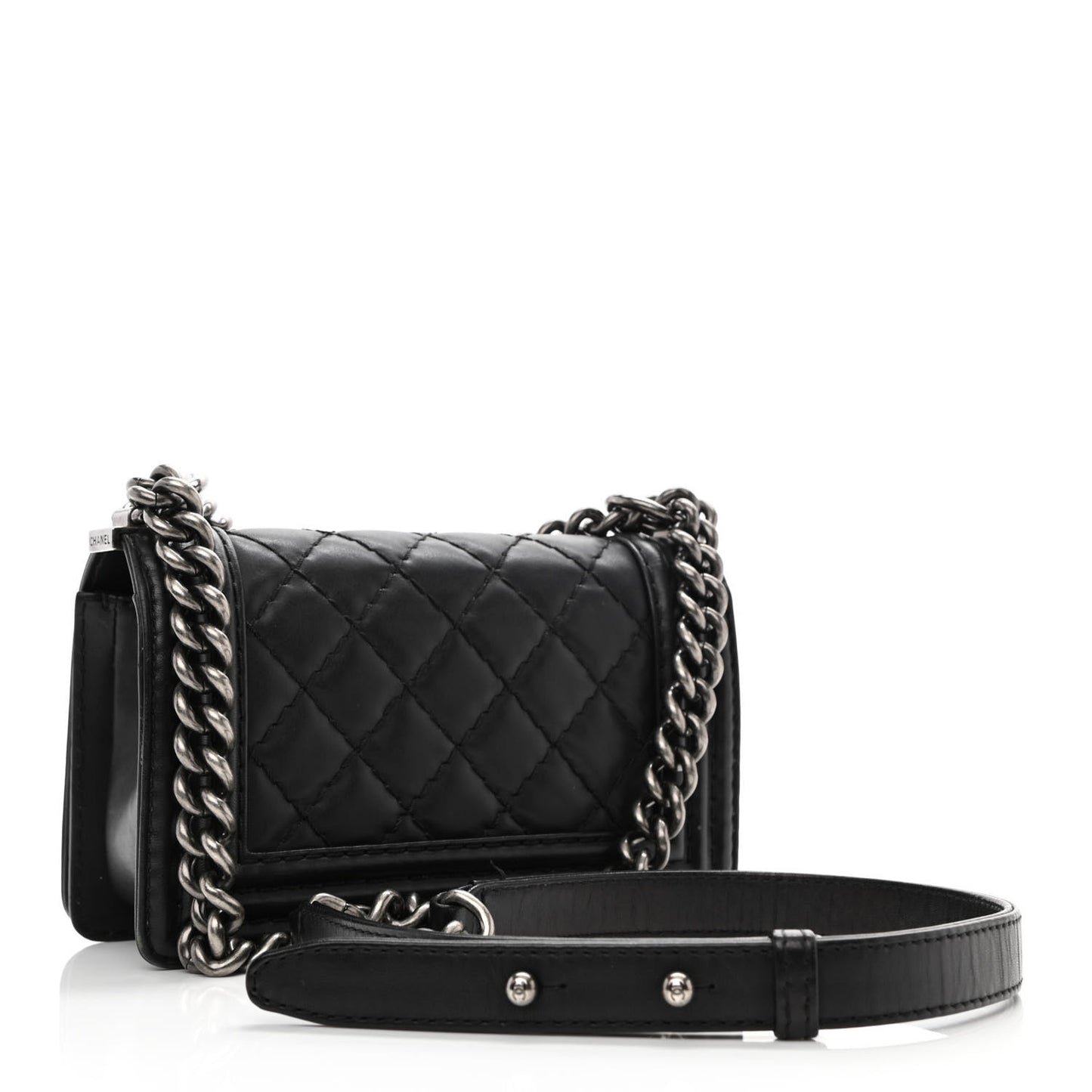 Calfskin Quilted Small Boy Flap Black