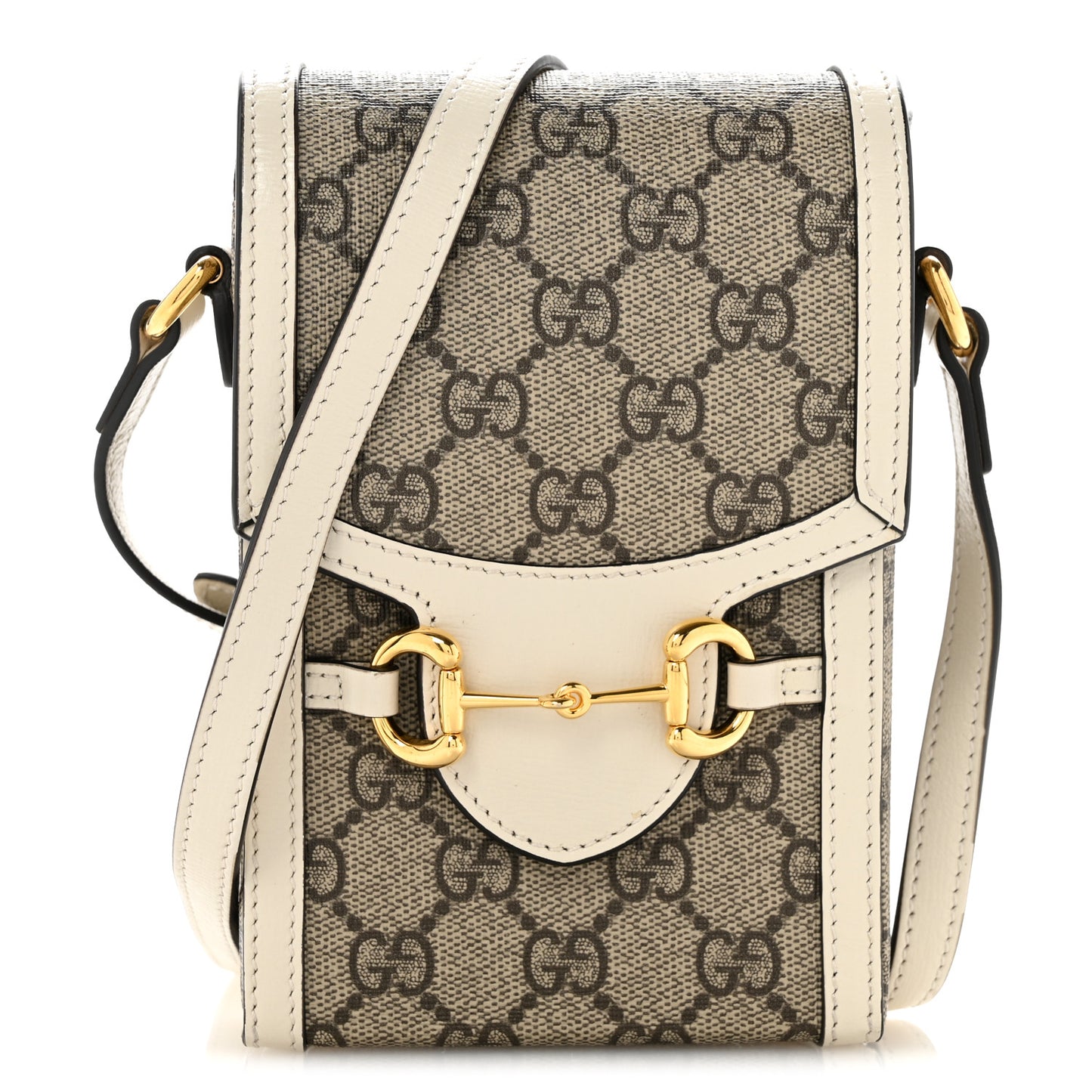 GG Supreme Monogram Azalea Calfskin Mini Horsebit 1955 Crossbody Bag Beige Ebony Mystic White