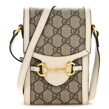 Gucci GG Supreme Monogram Azalea Calfskin Mini Horsebit 1955 Crossbody Bag Beige Ebony Mystic White 1 of 13