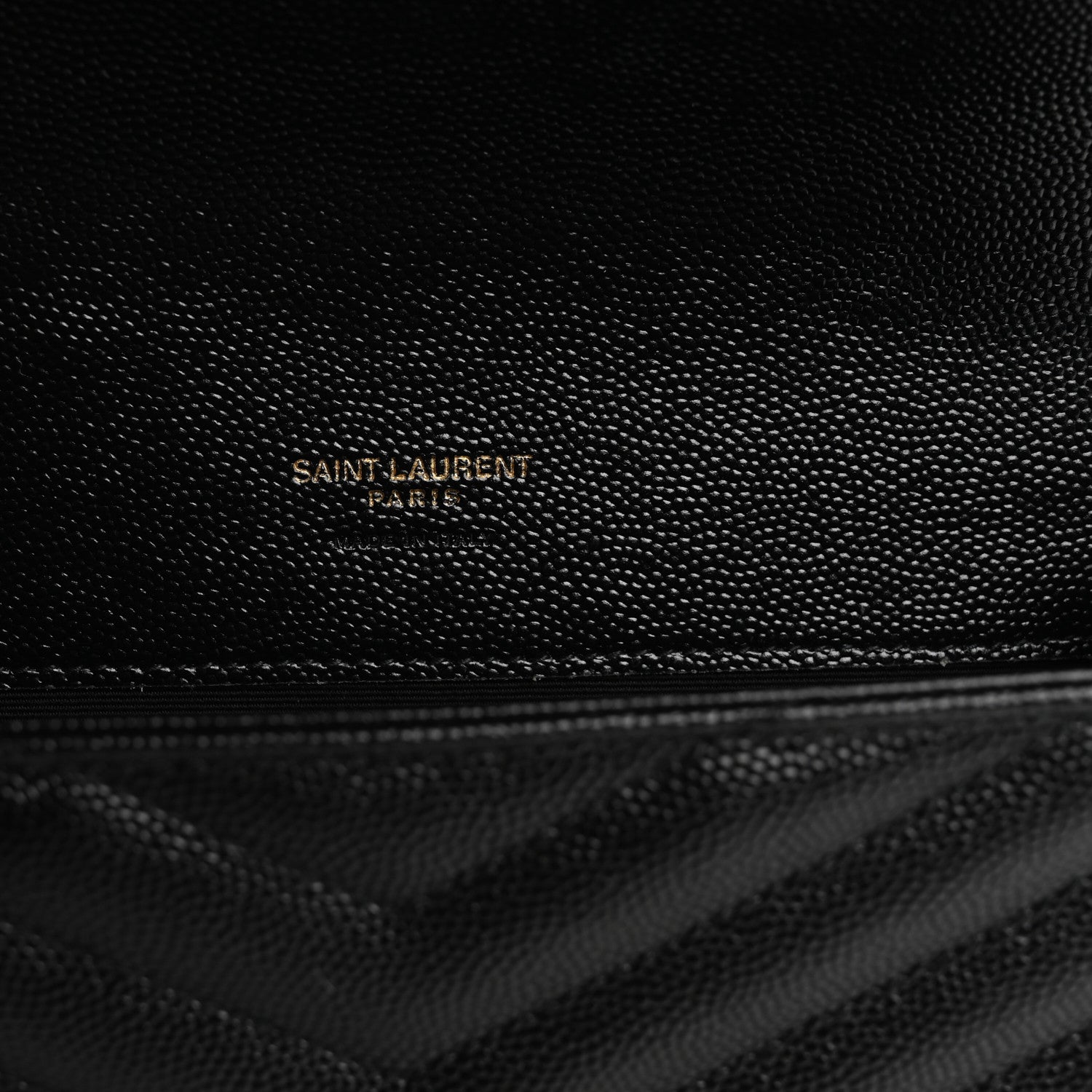 Saint Laurent Grain De Poudre Matelasse Chevron Monogram Envelope Clutch Black 6 of 7